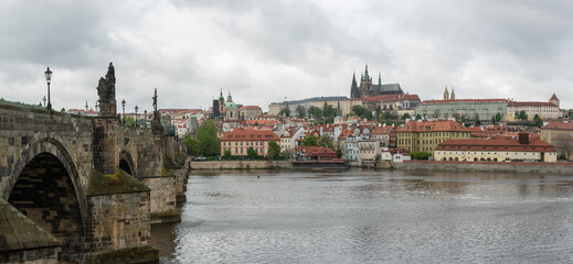 Czech Republic, Prague castle and Vltava river in a cloudy day