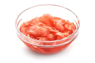 Marinated ginger slices, isolated on white background. High resolution image.