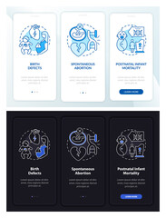 Genetic defects onboarding mobile app page screen with concepts. Hereditary disease walkthrough 3 steps graphic instructions. UI, UX, GUI vector template with linear night, day mode illustrations