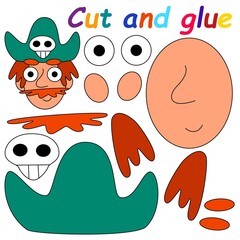 Pirate - cut and glue paper game for children stock vector illustration. Print page, cut all elements, glue on paper to make funny pirate. Educational papercraft game for kids