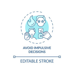 Avoid impulsive decisions blue concept icon. Personal growth and development. Self control improvement idea thin line illustration. Vector isolated outline RGB color drawing. Editable stroke