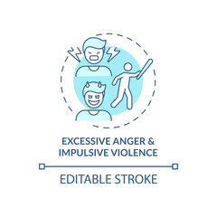Excessive anger and impulsive violence blue concept icon. Mental health issue. Self control problem idea thin line illustration. Vector isolated outline RGB color drawing. Editable stroke