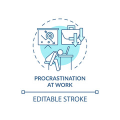 Procrastination at work blue concept icon. Burnout symptom. Overworked manager at workplace. Self control issue idea thin line illustration. Vector isolated outline RGB color drawing. Editable stroke
