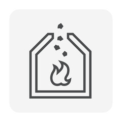 Blast furnace vector icon. Equipment and burning process in metallurgy or metallurgical production industry in factory plant. Consist of flame fire, iron ore and stack. For smelting, casting metal. - obrazy, fototapety, plakaty