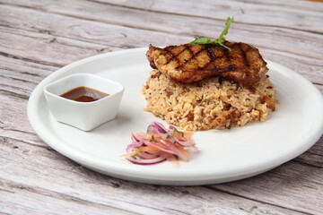 Barbecue grilled chicken with fried rice