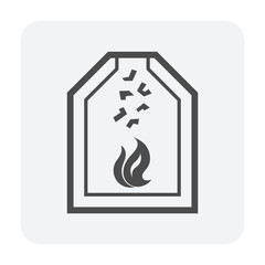 Blast furnace vector icon. Equipment and burning process in metallurgy or metallurgical production industry in factory plant. Consist of flame fire, iron ore and stack. For smelting, casting metal.
