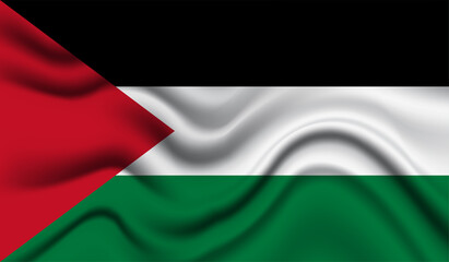 Fototapeta premium Abstract waving flag of Palestine with curved fabric background. Creative realistic waving flag of Palestine vector background
