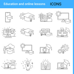 Education and online lessons.A set of web icons in the style of thin contours.A collection of various icons for web design. Vector illustration.