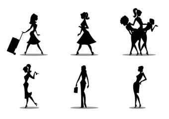Fototapeta premium Women cartoon silhouettes set 