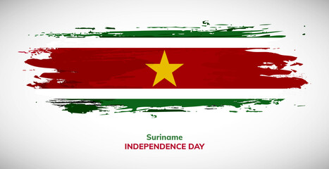 Happy independence day of Suriname. Brush flag of Suriname vector illustration. Abstract watercolor national flag background