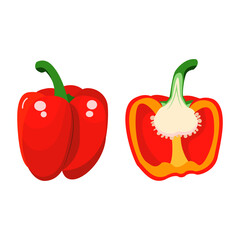 sweet red pepper whole and half. vector isolated on a white background.