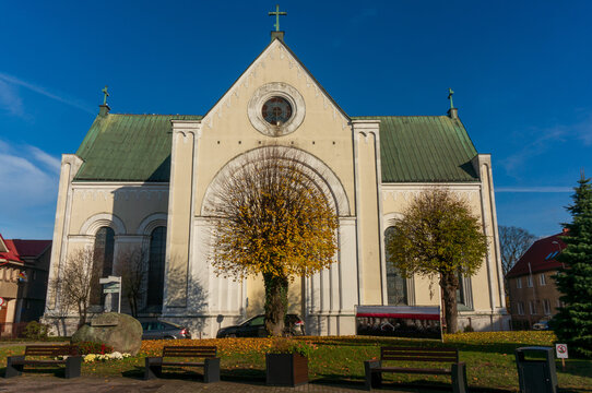 Church of the Holy Cross (Kościół pw. Podwyższenia Krzyża Świętego) was built in 1829-1830 by Carl Friedrich Schinkel in the form of Greek cross in Neo-Classicism style. Czaplinek, Poland.