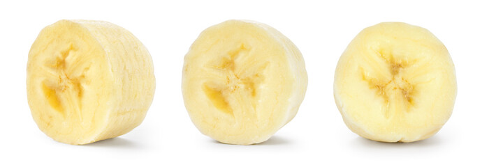 Banana slice isolated. Banana on white background. Banana slice set with clipping path.