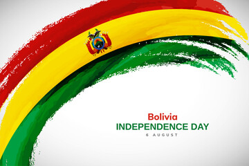 Happy independence day of Bolivia with watercolor brush stroke flag background with abstract watercolor grunge brush flag