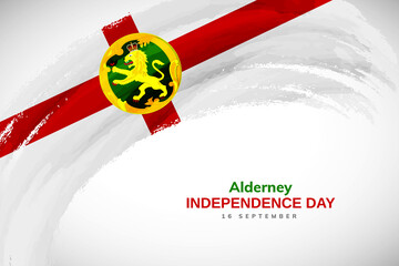 Happy national day of Alderney with watercolor brush stroke flag background with abstract watercolor grunge brush flag