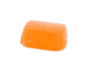 Tasty orange jelly candy isolated on white