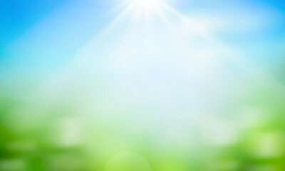 World environment day concept: green grass and blue sky abstract background with bokeh - Powered by Adobe