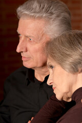 Portrait of sad senior couple posing at home