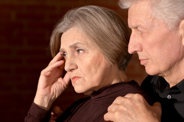 Portrait of sad senior couple posing at home