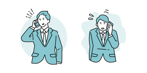 テキパキと電話をする　電話対応に焦る　男性ビジネスパーソン