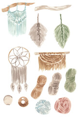 set of watercolor macrame, boho chic home