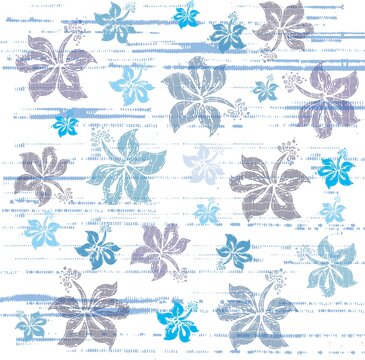 Hibiscus flowers composition with blue geometric stripes background