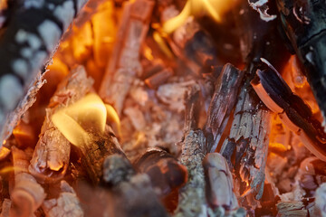 wood ash fire close up