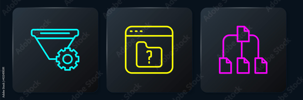 Aufkleber Set line Filter setting, Folder tree and File missing. Black square button. Vector