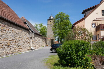 Fototapeta na wymiar Stadtmauer Ebern mit Diebsturm