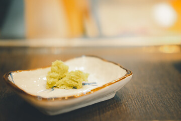 Green wasabi in bowl