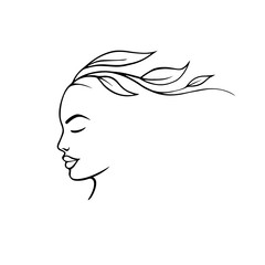 beautiful female face, decorated with leaves and curls