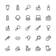 Simple Interface Icons Related to Beauty. Makeup, Natural and Organic Cosmetics. Editable Stroke. 32x32 Pixel Perfect.
