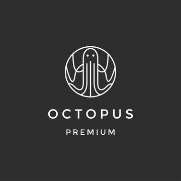 Octopus simple line icon logo on black background