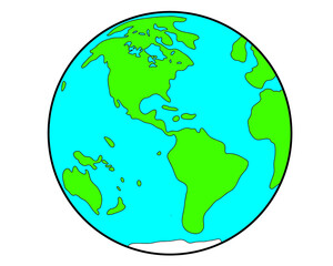 Planet earth cartoon illustration. Global map. World Health Day. Earth Day. Planet Earth.