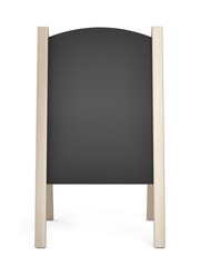 Wooden menu display board on white background, front view
