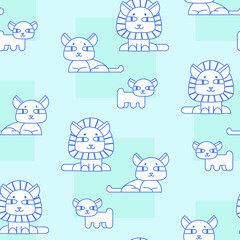 Simple drawing of a lion family. Pattern for children with animals on a blue background
