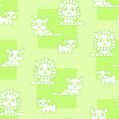 family of cute lions. Children's pattern in green