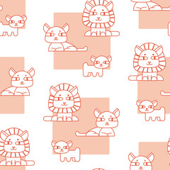 Lions, a family of beasts. Pattern for children on a white background