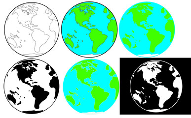 Set of Planet earth cartoon illustration. Global map. World Health Day. Earth Day. Planet Earth.