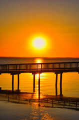 Fototapeta na wymiar Bright Sunset along the Duck Boardwalk