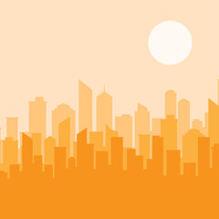 Vector flat cityscape. Urban silhoustte panoramas in the sunny afternoon.