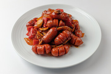 Sauteed Sausage on a white background
