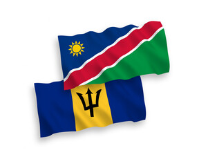 Flags of Republic of Namibia and Barbados on a white background