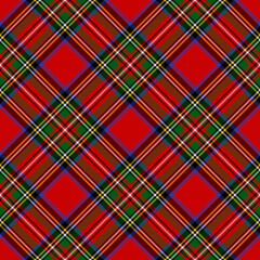 Royal Stewart tartan check plaid pattern. Christmas and New Year seamless pixel check vector in red, blue, green, yellow, black, white for gift paper, tablecloth, other modern winter fabric design. - obrazy, fototapety, plakaty