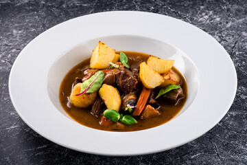 Irish Stew or Guinness Stew made in a crockpot or slow cooker.