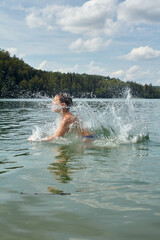 splashes on lake, summer day