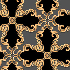 Abstract seamless pattern, vintage gold background, swirl pattern