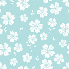 Fototapeta na wymiar Seamless pattern with white Sakura flower on green background vector.