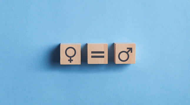 Male and female symbols on wooden cubes. Concept of gender equality