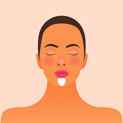 Chin Skin Care. Modern Flat Vector Illustration. Woman with Beauty Strip Lines on Face. Website Template. Social Media Concept.
